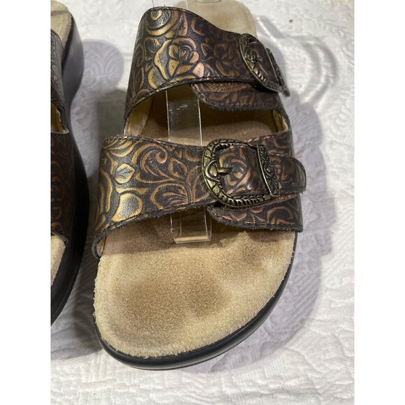 Alegria Women's Bronze Floral Embossed Sandals With Adjustable Buckles & Cushion - Picture 2 of 5